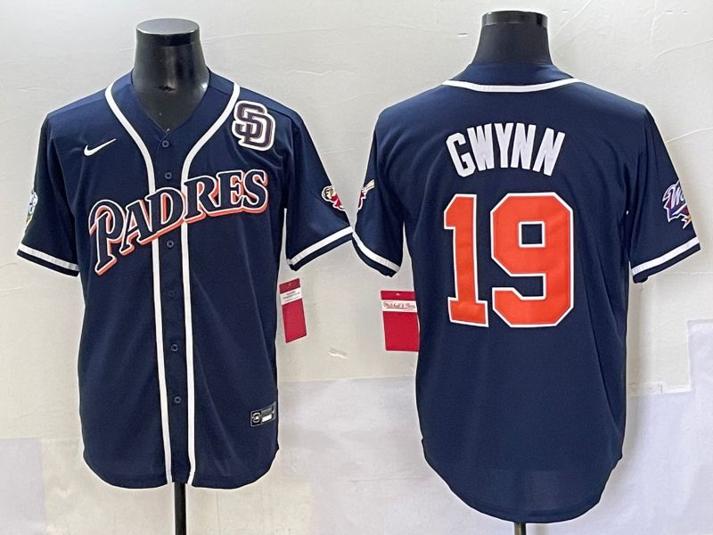 Men 2025 San Diego Padres 19 Gwynn Blue Throwback Game Nike MLB Jersey style 68
